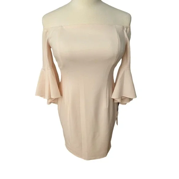 🛑SOLD🛑Calvin Klein Off the Shoulder Sheath Ruffled Sleeve Dress Women Size 14 - Picture 7 of 12